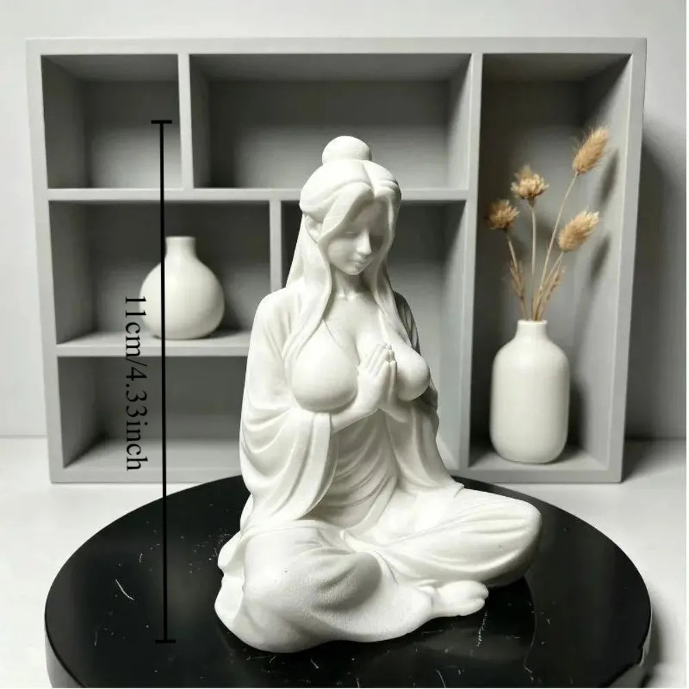 Meditation Cross-legged Female Figurine 3D Printed Mini Zen Desktop Ornament Tea Room Bamboo Courtyard Desk Decor DIY Model Gift