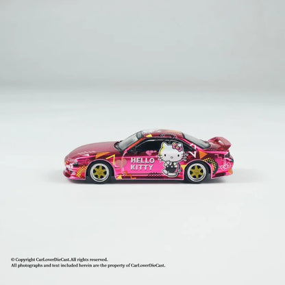 TW 1:64 Nissan VERTEX Silvia S14 Hello Kitty Stylish Static Alloy Car Model, Boys' Toy, Adult Collection Decoration Item.