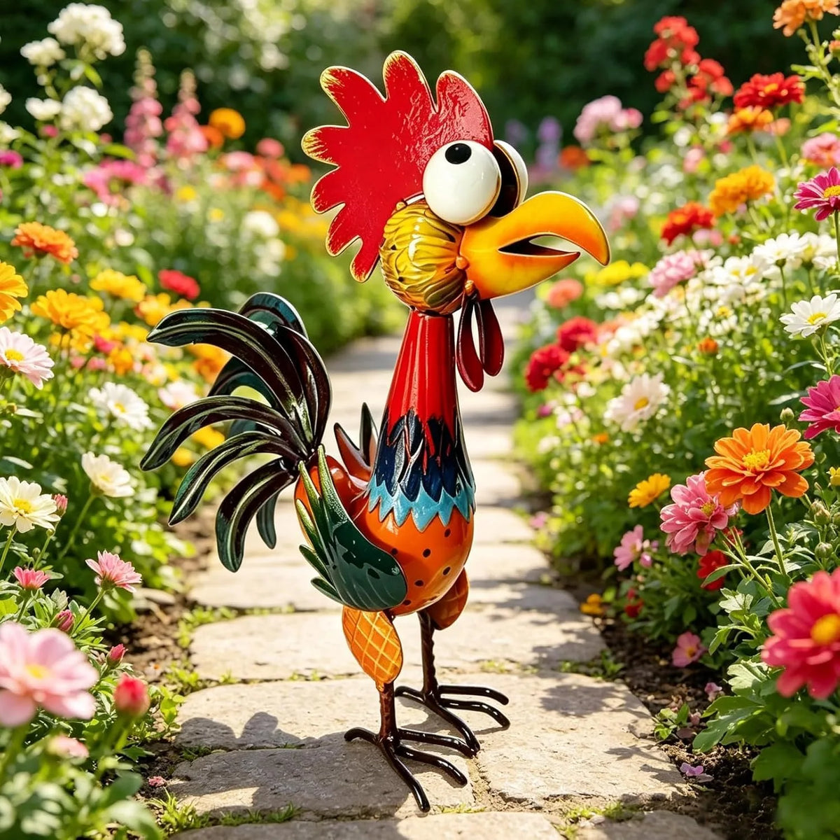 Garden Rooster Statues Sculpture Metal Outdoor Animal Statue Chicken Ornaments Yard Art for Backyard Patio Lawn Decorations for