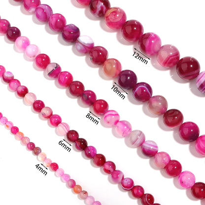 1 Strip 4/6/8/10/12mm Pink Natural Agate Loose Beads Gemstone Round Natural Stone Beads for Jewelry Making DIY Bracelet Necklace