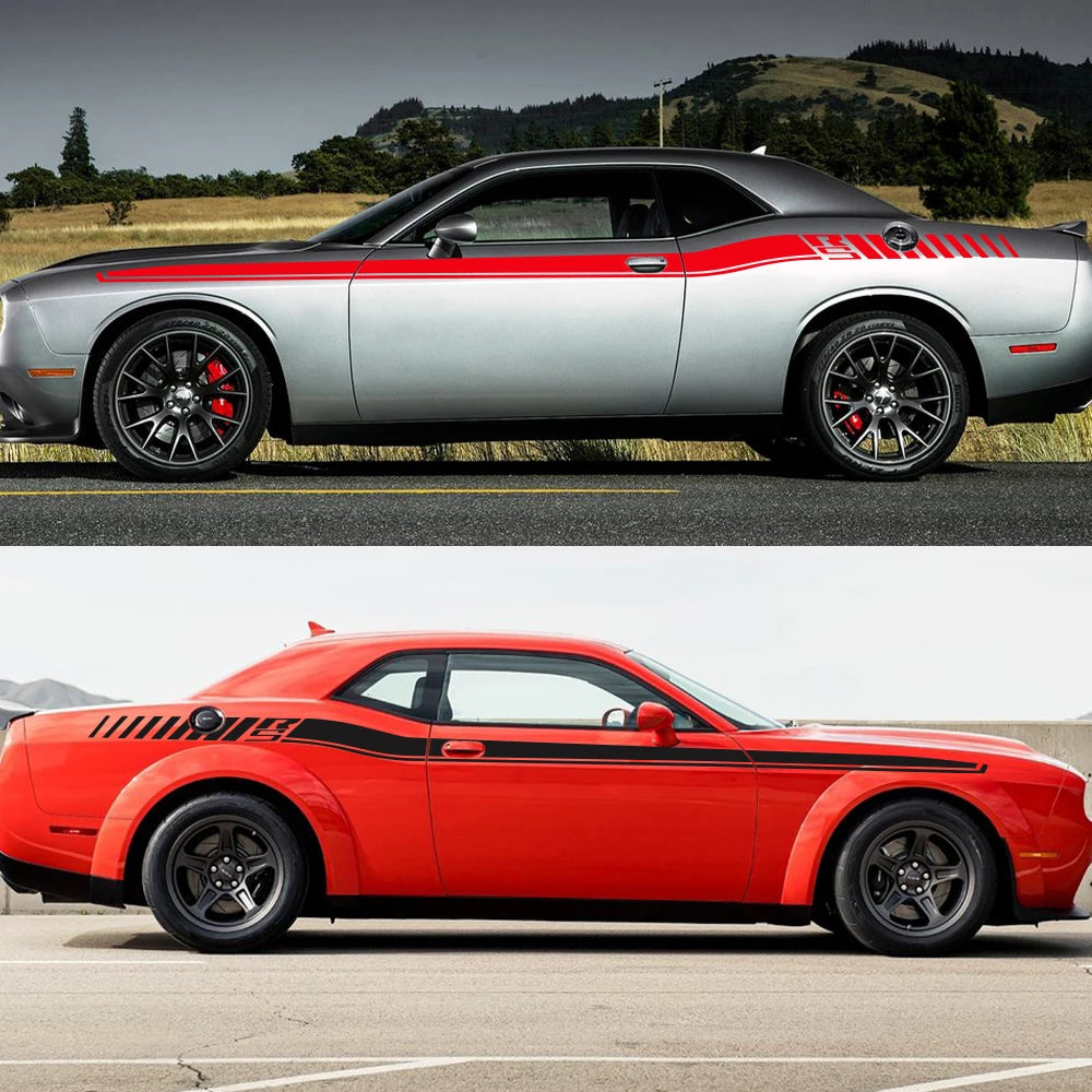2pcs Car Body Side Accent Stripes Waistline Waterproof Decal Graphics for Dodge Challenger 2008-2023 RS Vinyl Stickers 420x21cm