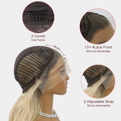 Highlight Honey Blonde 13X4 Lace Front Synthetic Wigs For Women Long Straight Ombre Brown Mixed Blonde Lace Front Wig For Women