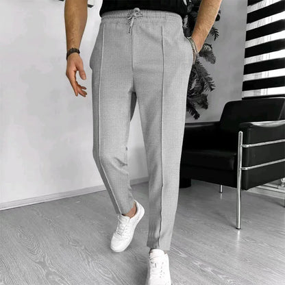 Men Waffle Knit Slim Fit Pants Drawstring Trousers With Pockets Stylish Design Spring Autumn Outdoor Travel Daily Street Wear