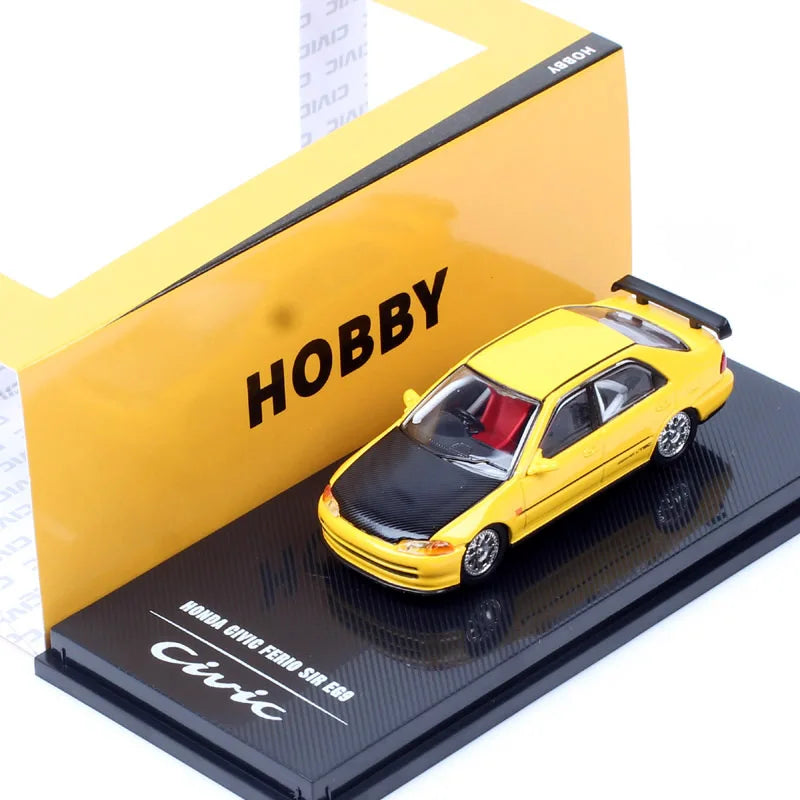 1/64 Scale Honda Civic Ferio Sir EG9 JDM Race Car Model Diecasts & Toy Vehicles Hobby Collectibles Yellow Souvenir