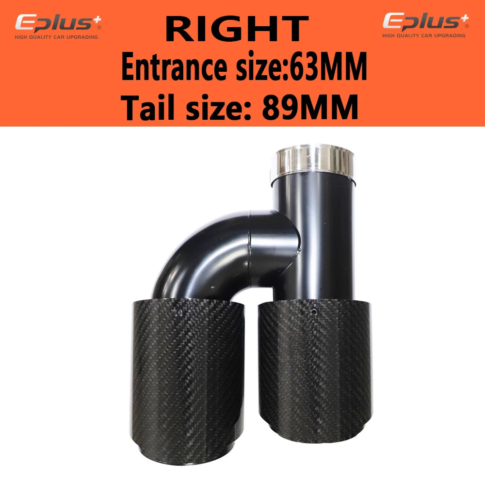 EPLUS Car Carbon Fiber Glossy Muffler Tip H Shape Double Exit Exhaust Pipe Mufflers Nozzle Decoration Universal Stainless Black