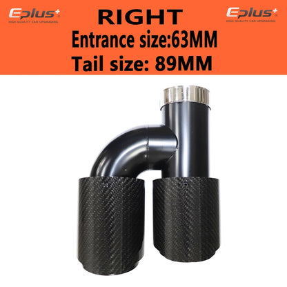 EPLUS Car Carbon Fiber Glossy Muffler Tip H Shape Double Exit Exhaust Pipe Mufflers Nozzle Decoration Universal Stainless Black