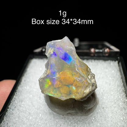 Natural Rare Colorful Ethiopia Opal (No Need Water) Gem Mineral Specimen Box Size:34X34mm (Need Lighting) Sunlight Best