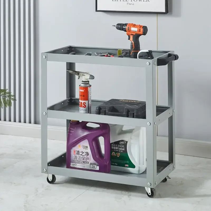 Auto Repair 3-Layer Tool Cart with Drawers Multi-Function Workshop Portable Mobile Parts Storage Cart