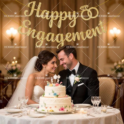 1set Happy Engagement Banner Bunting with Garland Party Decorations Bridal Wedding Engagement Party Supplies