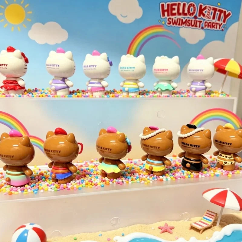 New Hello Kitty Swimsuit Party Series Blind Box Cute Mini Beans Doll Car Dashboard Figurine Ornament Surprise Box Birthday Gift