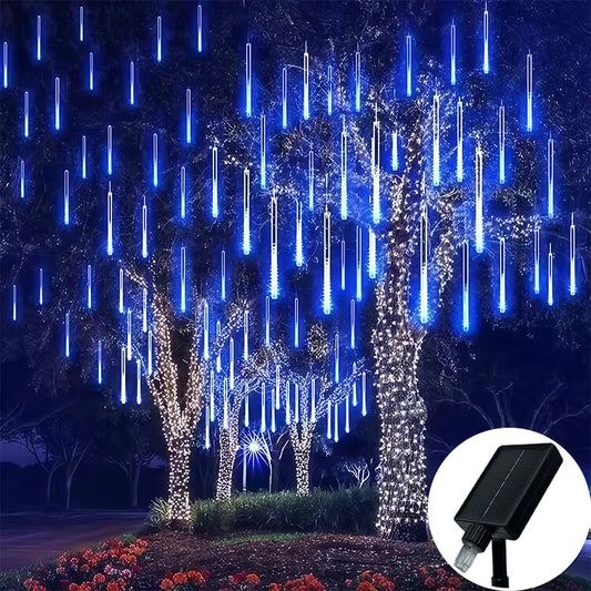 Solar Meteor Shower Lights 30CM8Tubes-50CM8Tubes Warm White Blue Colorful LED String IP54 Waterproof 8 Modes Garden Christmas