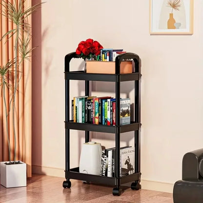 5-Tier Kitchen Storage Shelf Rolling Cart Mobile Trolley Rack with Wheels for Snacks Fruits Vegetables Bathroom Home Organizer ﻿