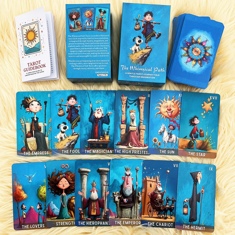 The Whimsical Path, Original Tarot Card Set, 78 Cards with Guidebook, Illustration Style, Card Games, Fortune Telling Toys, 14+