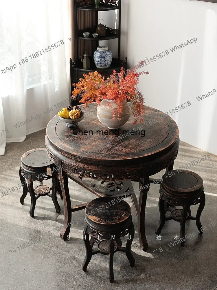 Hot sales Solid wood Chinese antique old dining table and chair combination tea round table Ming and Qing classical