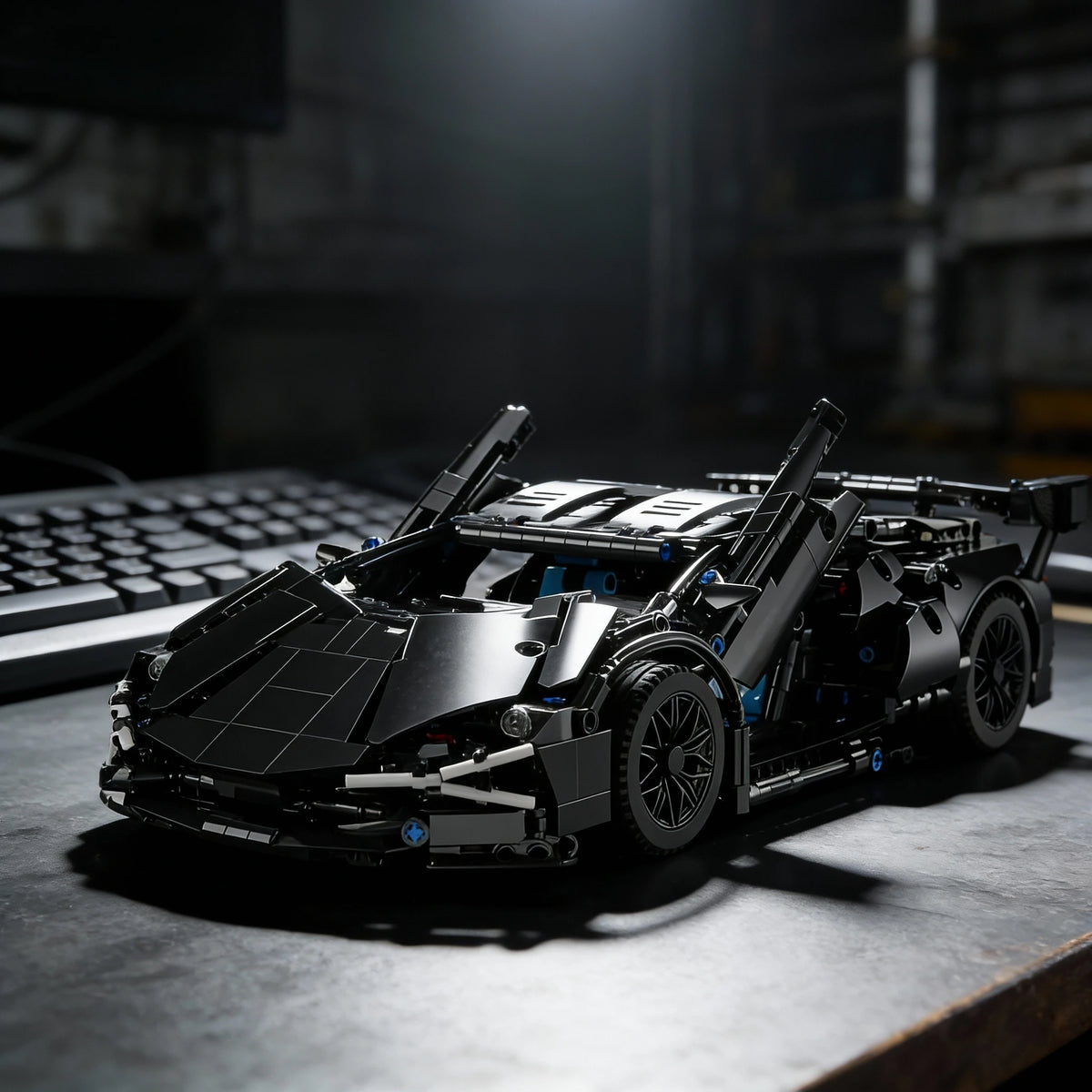 1000Pcs Technology 1:14 Black Supercar Racing Building Blocks Assembled Brick Car Toy Gift for Birthday Present