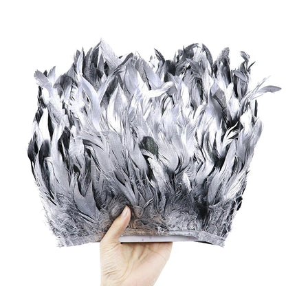 1 Meter Gold Rooster Feather Trim 15-20cm Natural Silver Feathers for DIY Wedding Plumes Dress/Skirt Sewing Accessories Ribbon