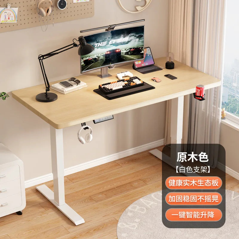 Electric Height Adjustable Computer Desk Solid Wood Study Table Home Office Desk E Sports Gaming Workbench Lab Bench Science