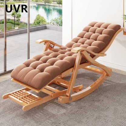 UVR Folding Rocking Chair Adult Bamboo Lounge Chair Home Balcony Leisure Armchair Armchair Lazy Sofa Rattan Chair