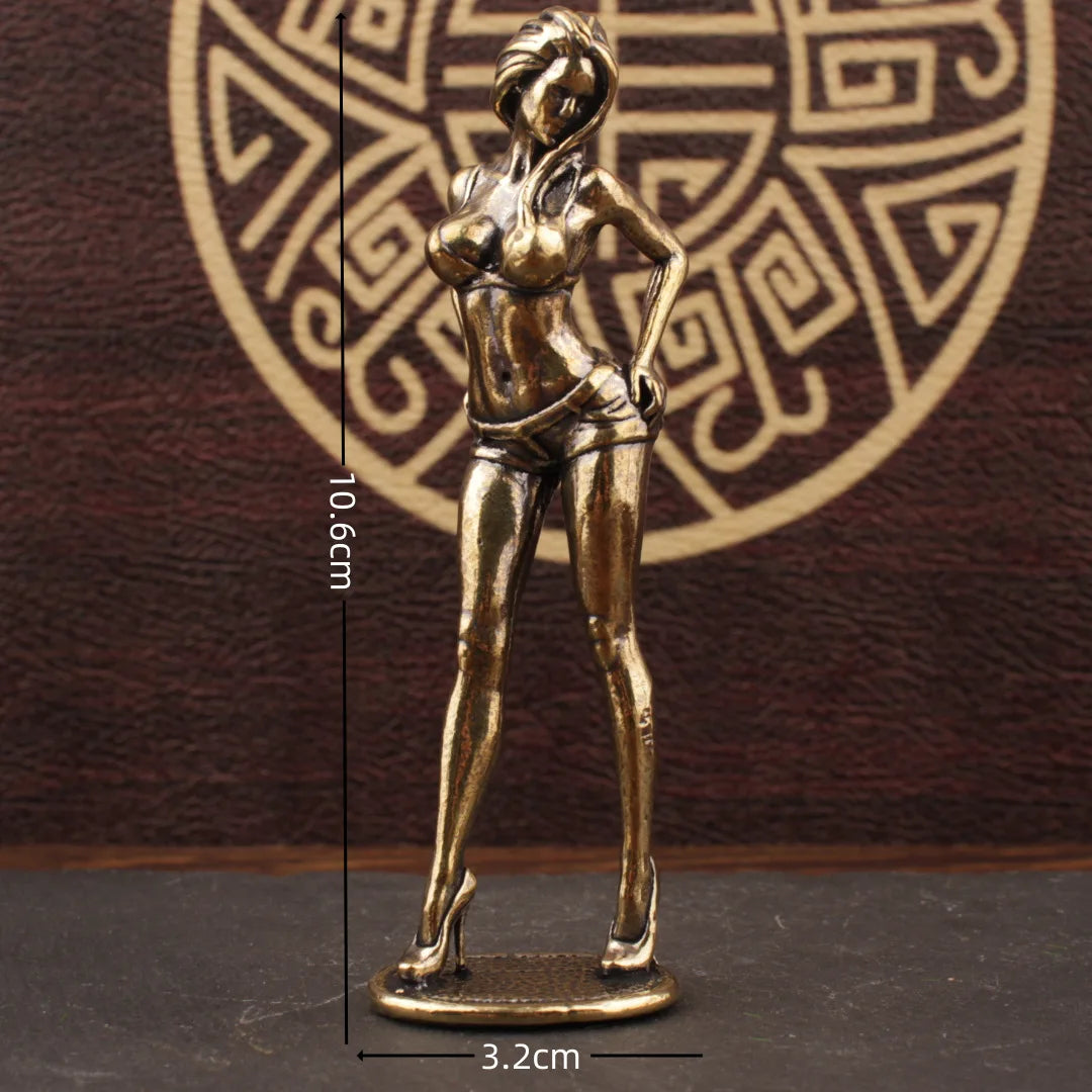 Brass Bikini Girl Sculpture Retro Figurine Art Deco Desktop Ornament Unique Office Desk Decor Collectible Gift For Adult
