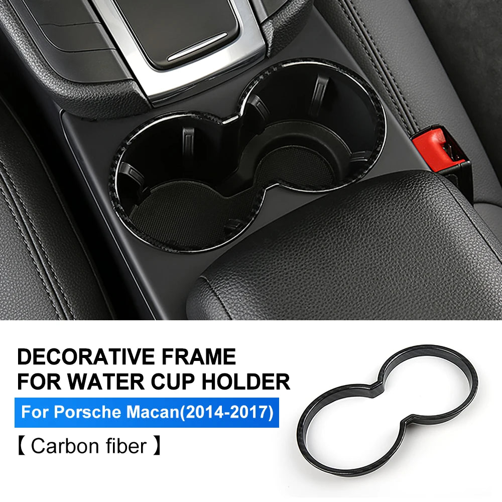Chrome ABS for Porsche Macan 2014-2023 Car Center Control Water Cup Holder Frame Cover Interior Trim Styling Auto Accessories