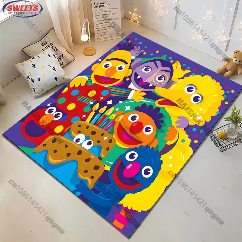 15 Sizes S-Sesame S-Street Theme Carpet Rug for Living Rooms Bedroom Entrance Door Decor Mat, Kids' Play Non-slip Mat Great Gift