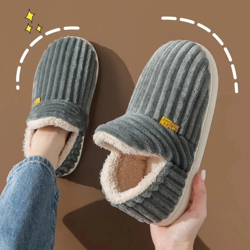 Evshine Soft Sole Slippers For Women Winter Fashion Women Fur Slippers Fuzzy Plush Men Slippers Warm Furry Women Cotton Shoes