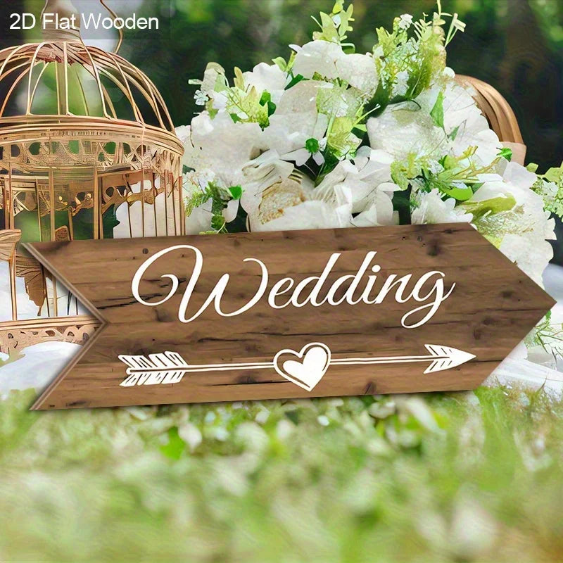 2D Flat Rural Wooden Wedding Arrow Sign "Wedding" Letter Heart and Arrow Design Outdoor Welcome Sign Wedding Party Decoration
