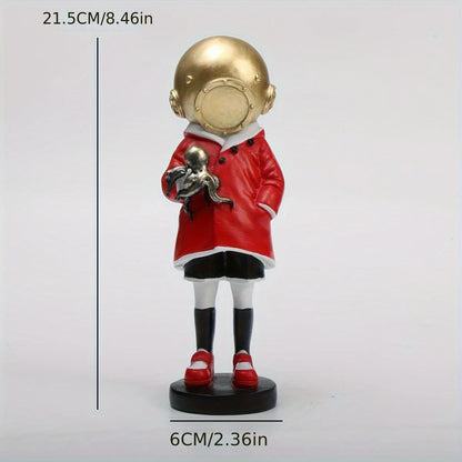 1pcs Creative Bronze Banksy DeepSea Decoration, Doodle Master Diver Loneliness & Communication Sculpture Decoration, Home Livin