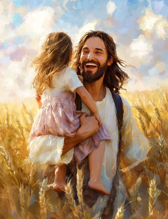 Graffiti Christian Jesus With Child Art Posters Christian Faith Jesus Walking In Flower Field Canvas Painting Bedroom Home Decor
