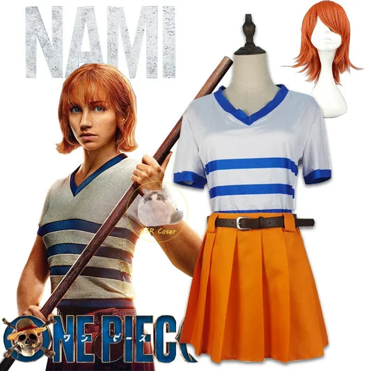 Movies Anime Nami Cosplay Costume Nami Uniform Shirt Skirt Nami Wig Halloween Party Performance Wear Clothing Womens