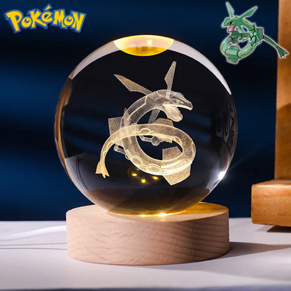 Pokemon 3D Crystal Ball Figure Toys Blastoise Scyther Garchomp Greninja Lugia Ampharos Gengar Glass Ball Night Light Gifts Kids