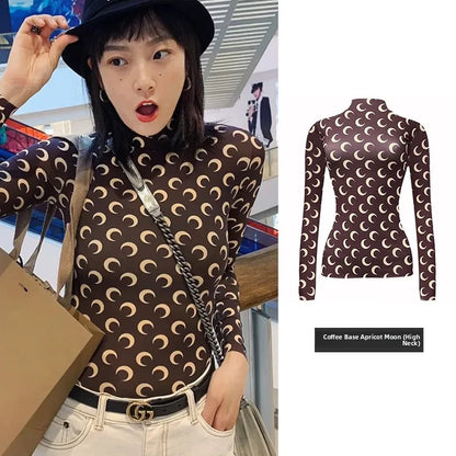 Ice Silk Two Piece Set Womens Sun Protection Clothes Long Sleeve Moon Print Top and Pants American Retro Sexy Autumn New