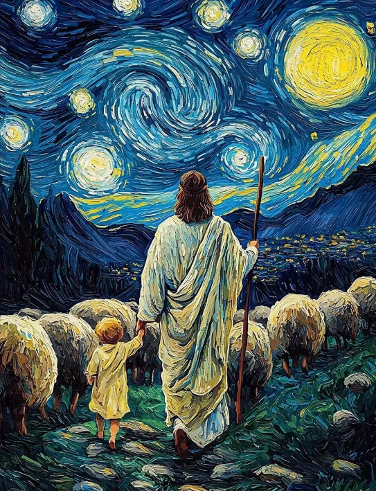 Graffiti Christian Jesus With Child Art Posters Christian Faith Jesus Walking In Flower Field Canvas Painting Bedroom Home Decor