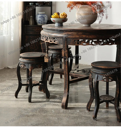 Hot sales Solid wood Chinese antique old dining table and chair combination tea round table Ming and Qing classical