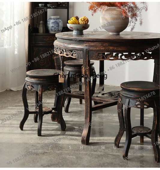 Hot sales Solid wood Chinese antique old dining table and chair combination tea round table Ming and Qing classical