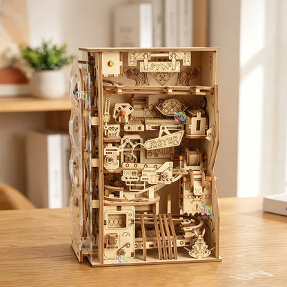 Ury 3D Wooden Puzzle Electric Track Device Marble Run Book Nook Set Counter Current Compass Model Ball Maze Assembly Gift