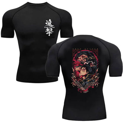 Compression Shirts Men japanese Anime Attack On Titan Sports Short Sleeved Gym T-Shirts Fitness Quick Drying Elastic Sport