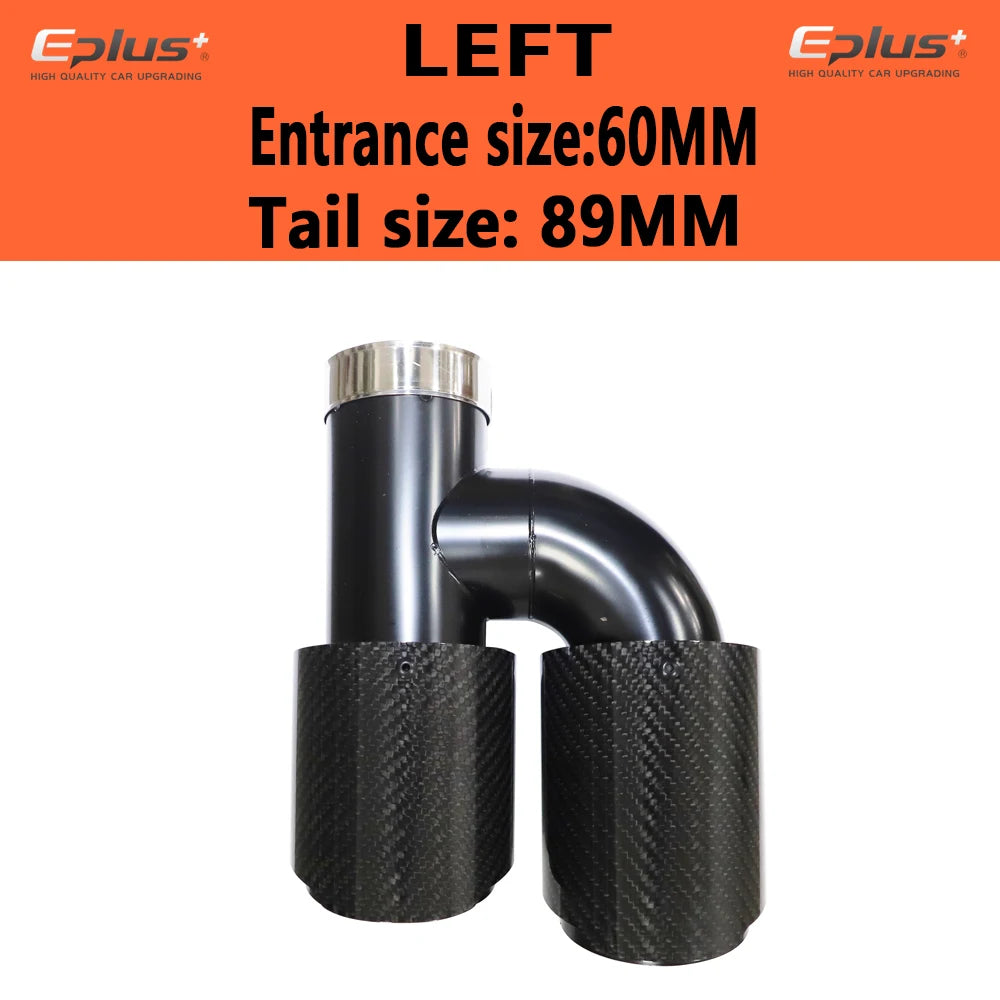 EPLUS Car Carbon Fiber Glossy Muffler Tip H Shape Double Exit Exhaust Pipe Mufflers Nozzle Decoration Universal Stainless Black