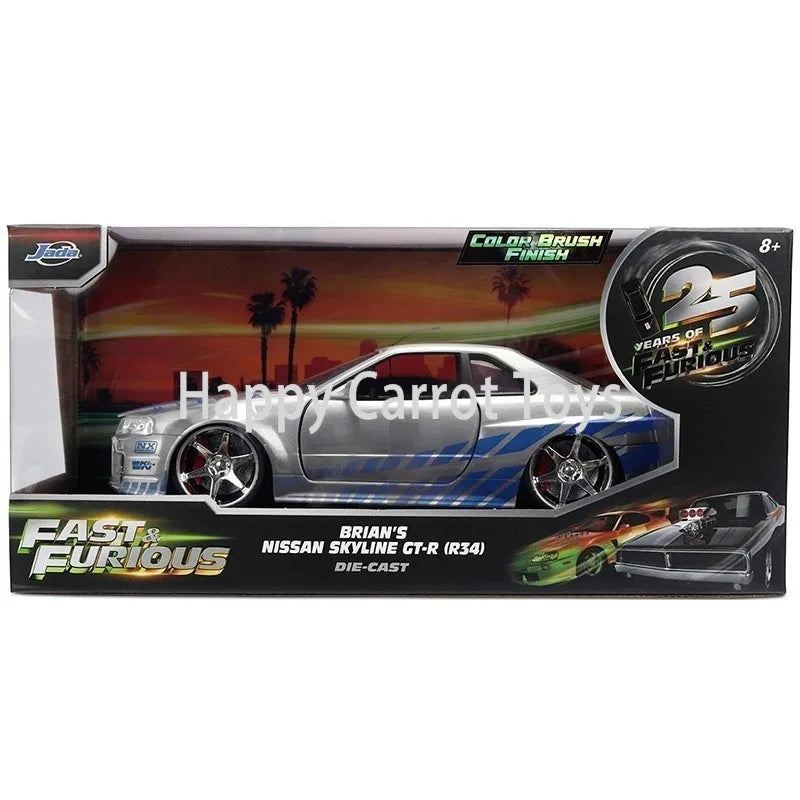 Original Jada 1:24 Fast & Furious 25th Anniversary Edition Diecast Car Model Exquisite Interior Details Metal Vehicle Gifts Toys