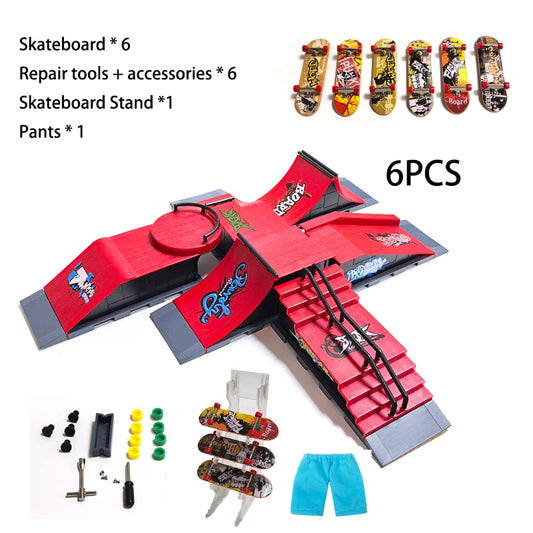 DIY Finger Skatepark 6-in-1 Set Professional Tech Practice Deck Platform Stunt Finger Skateboard Assemble Ramp Park Kits Toys