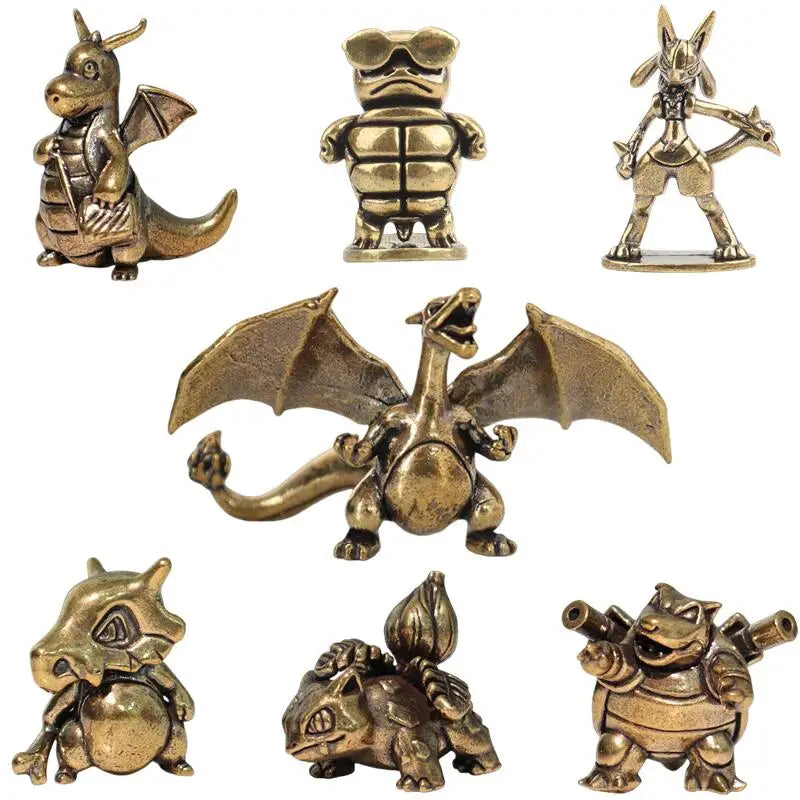 3cm Solid Brass Pokémon Crafts Anime Mini Figurines Charizard Blastoise Dragonite Bulbasaur Cubone Metal Statue Desktop Decor