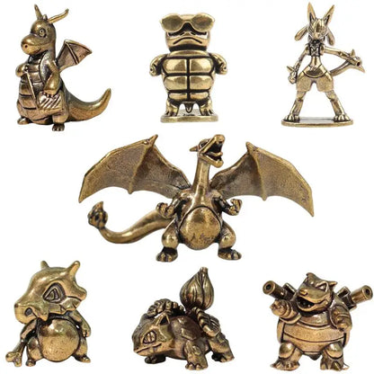 3cm Solid Brass Pokémon Crafts Anime Mini Figurines Charizard Blastoise Dragonite Bulbasaur Cubone Metal Statue Desktop Decor