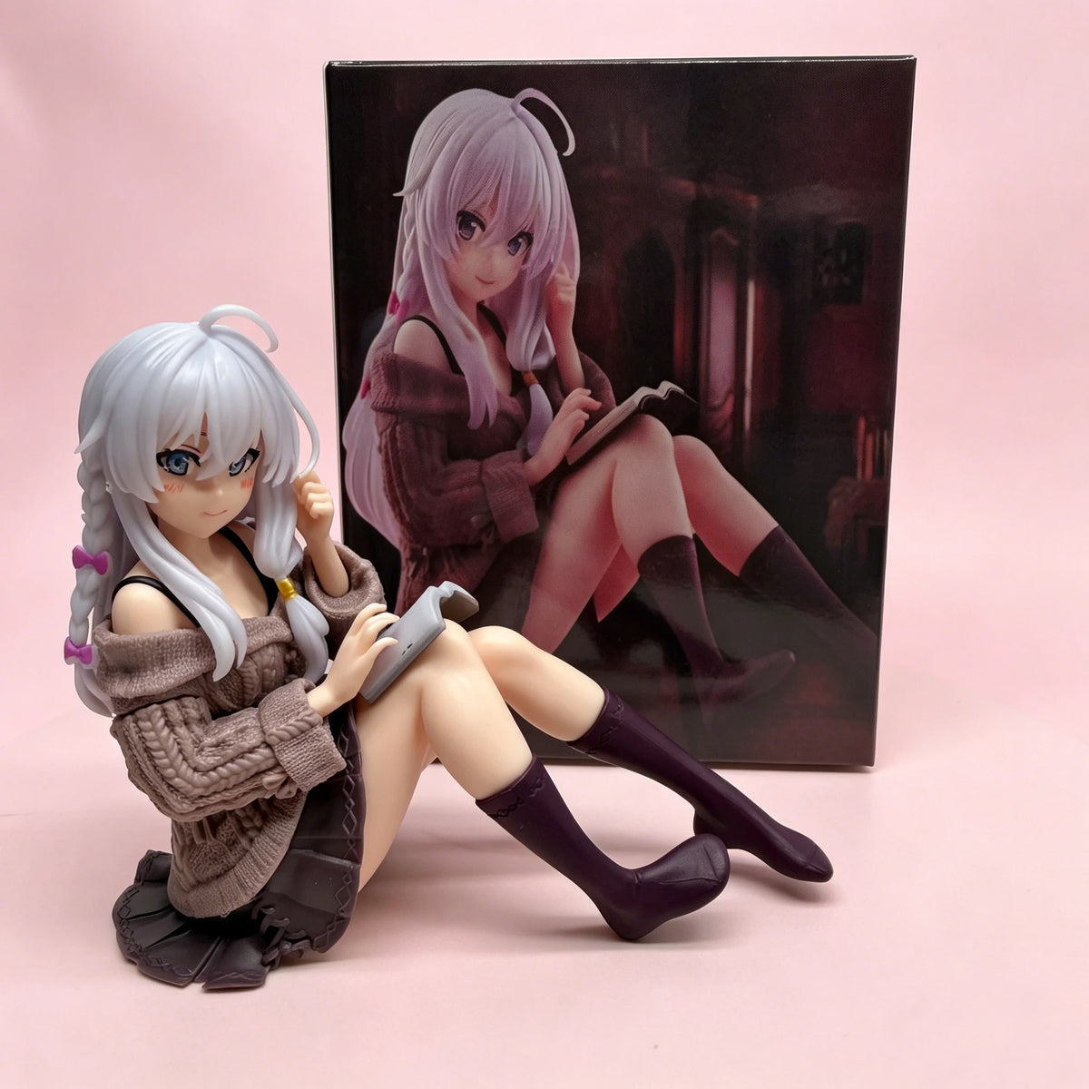 Wandering Witch: Elaina Figure, Casual Knitwear Sitting Pose Anime Figure, Collectible PVC Model Doll, Desktop Ornament Gift