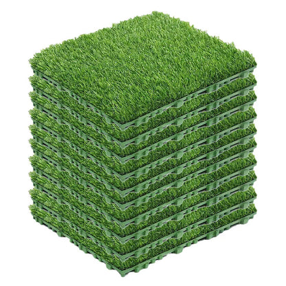 Interlocking Artificial Grass Tiles, 12x12in Self-Draining Fake Grass Deck Tiles, UV-Resistant Synthetic Turf Mats for Patio, Ba