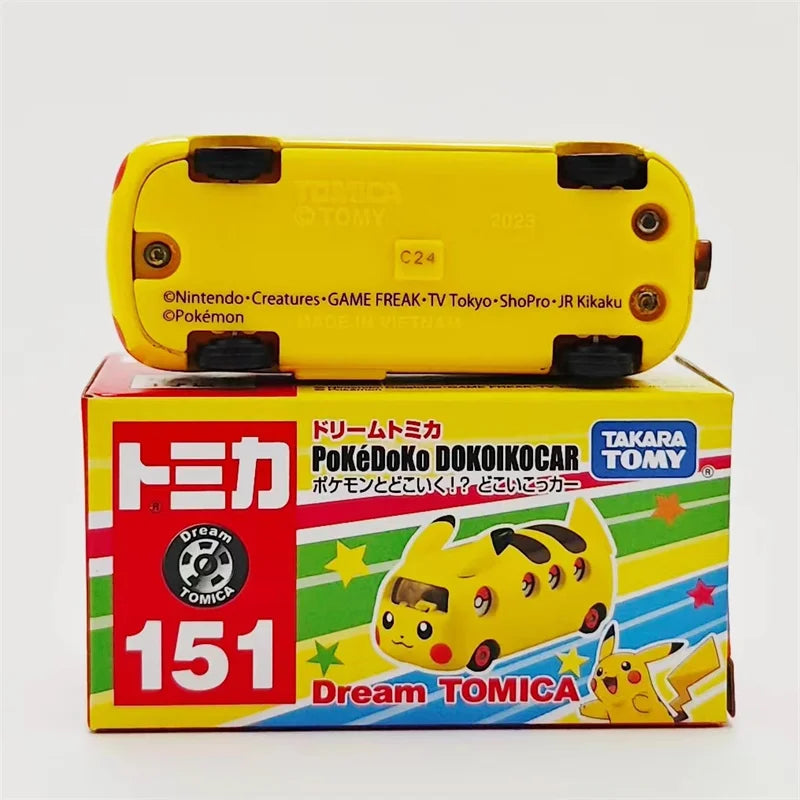 Takara Tomy Tomica Genuine Pokemon Pikachu No.151 Diecast Metal Car Pokedoko Dokoikocar Bus Model Toys Gifts For Child Girls Boy