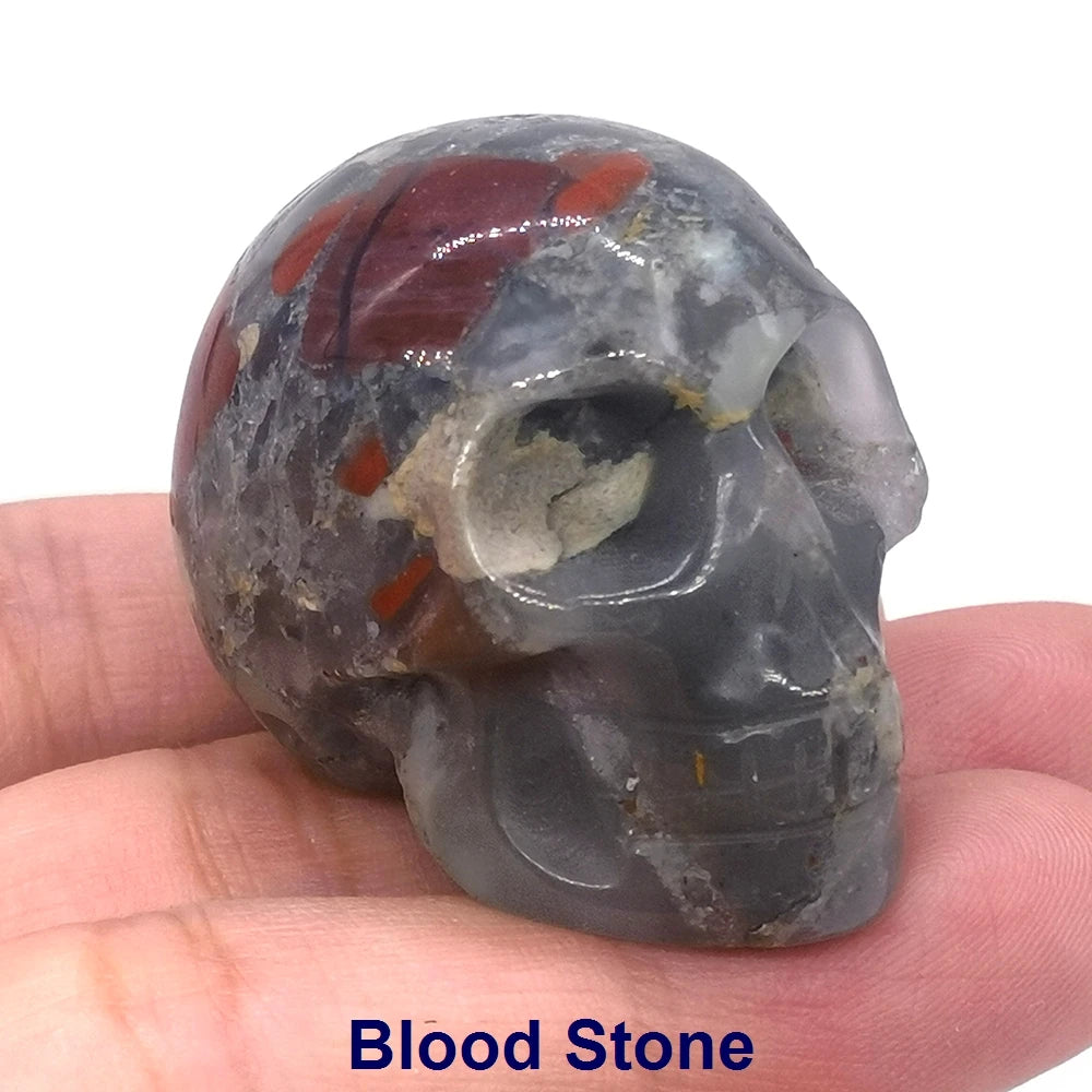 Wholesale 1.5" Natural Stones Crystal Skull Statue Amethyst Quartz Tiger Eye Carved Ore Mineral Crystals Figurine Home Decor