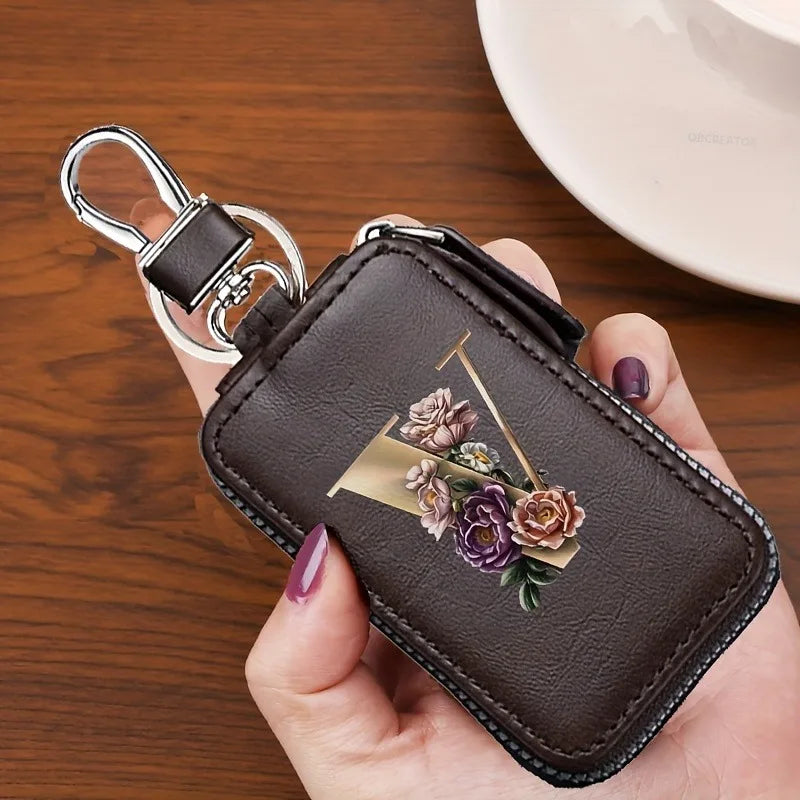 YSB-28 Vintage Alphabet CoffeeKey Pouch A-Z 26 Initial Keychain, Unisex KeyPouch, WalletHolder，Car Key Case, Men'sKey Pouch Gift