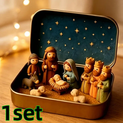 1 Set of Christmas Mini Nativity Scene 3D Printed Christmas Eve Exquisite Ornament Set Faith Ornaments for Living Room, Study, and Bedroom Decoration