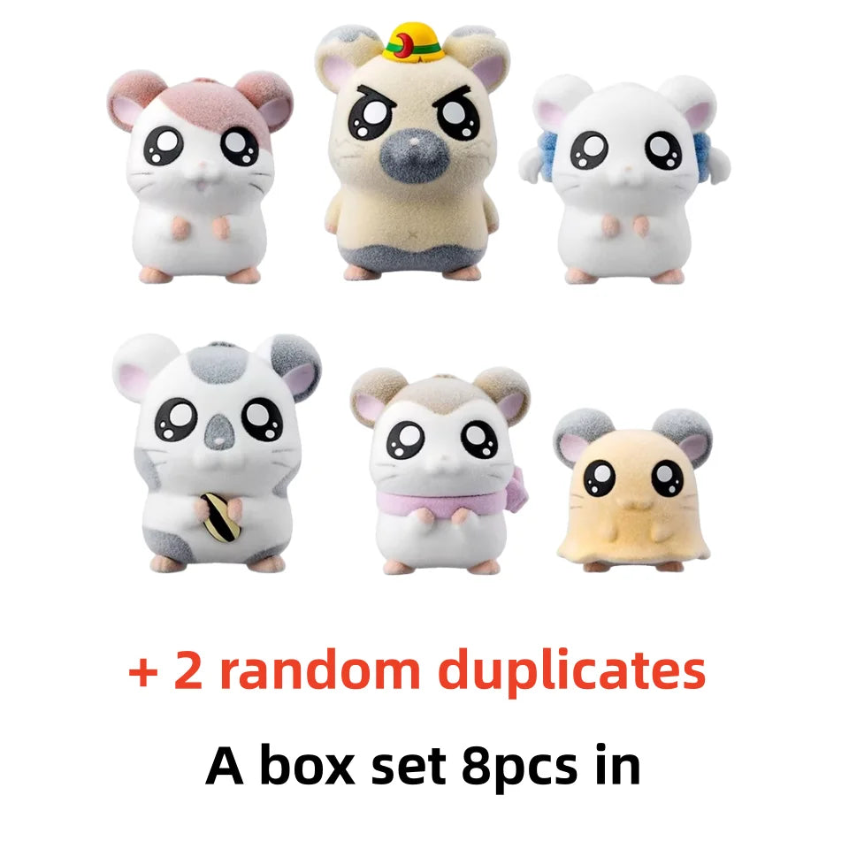 Bandai Genuine Hamtaro Hamster Collection Ornaments Anime Figure Model Kawaii Doll 6pcs Desktop Decoration Collection Toys Gifts