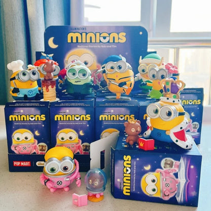 POP MART Original Minions Bedtime Stories By Bob And Tim Series Blind Box Anime Figure Mystery Box Desktop Toy Surprise Gift